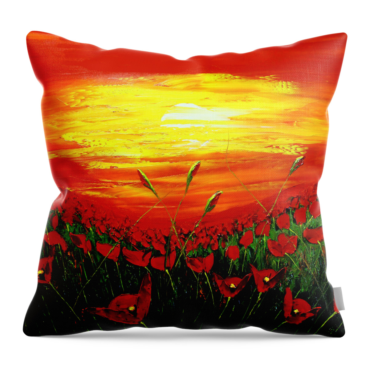  Throw Pillow featuring the painting Field Of Red Poppies At Dusk #2 by James Dunbar