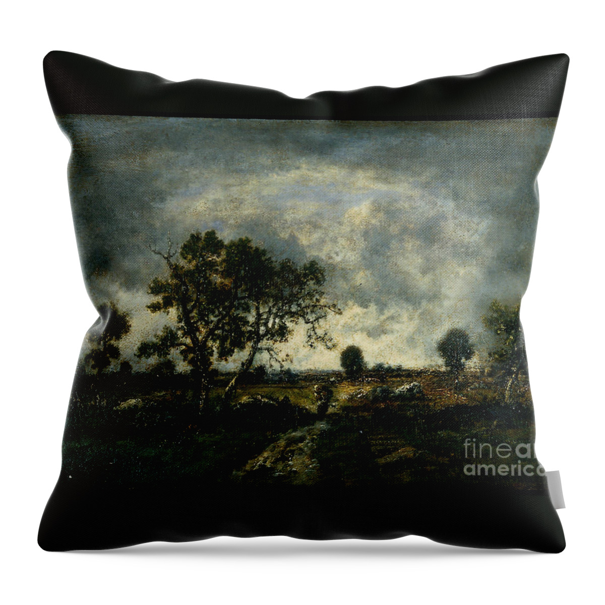 Fields At Barbizon 1867 Narcisse Virgile Diaz De La Pea (french Throw Pillow featuring the painting Fields at Barbizon by MotionAge Designs