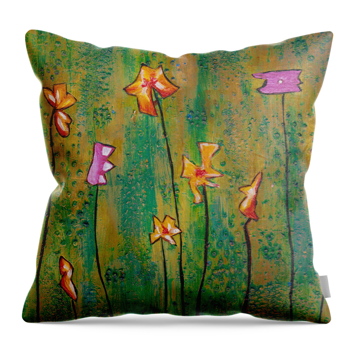 Flowers Throw Pillow featuring the painting Fields of Joy re mastered by Patricia Cleasby