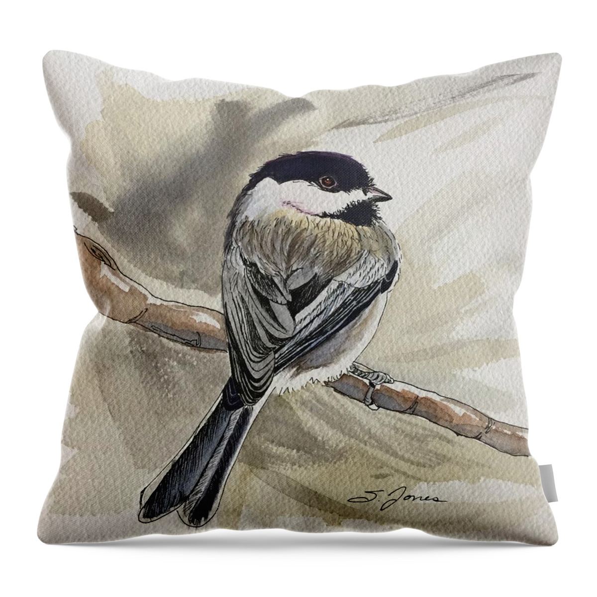 Chickadee Throw Pillow featuring the mixed media Fierce by Sonja Jones