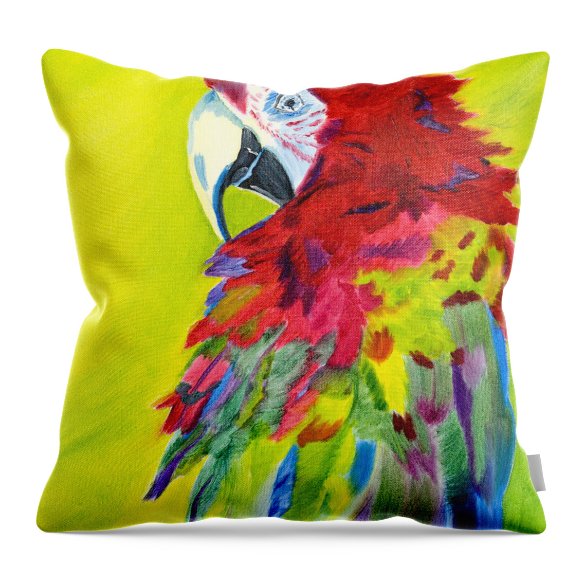Red Parrot Throw Pillow featuring the painting Fiery Feathers by Meryl Goudey