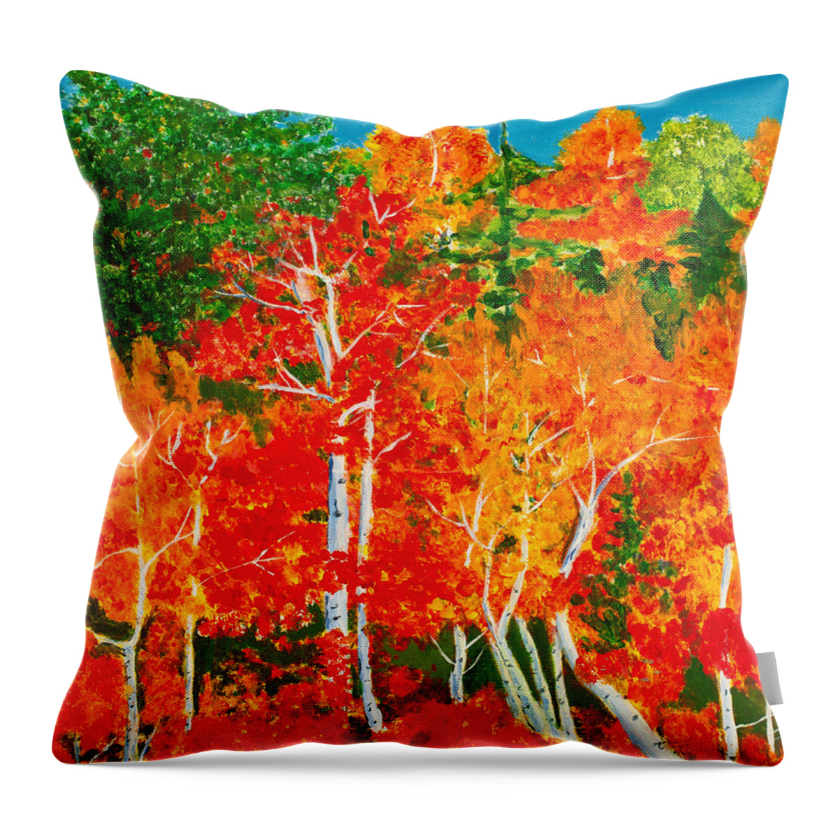 Forest Throw Pillow featuring the painting Fiery Forest 20 x 16 by Santana Star