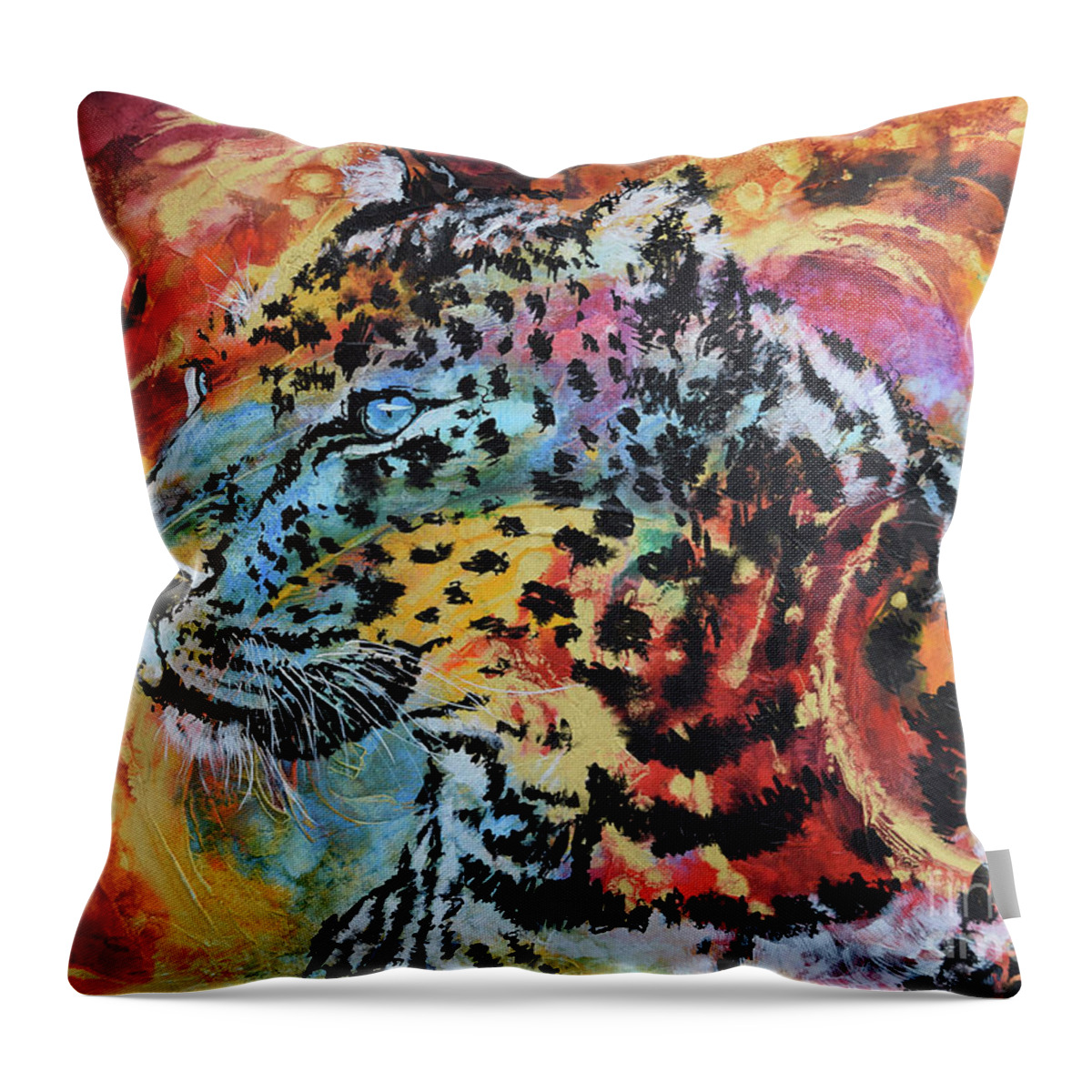 Leopard Throw Pillow featuring the painting Fiery Gaze by Jyotika Shroff