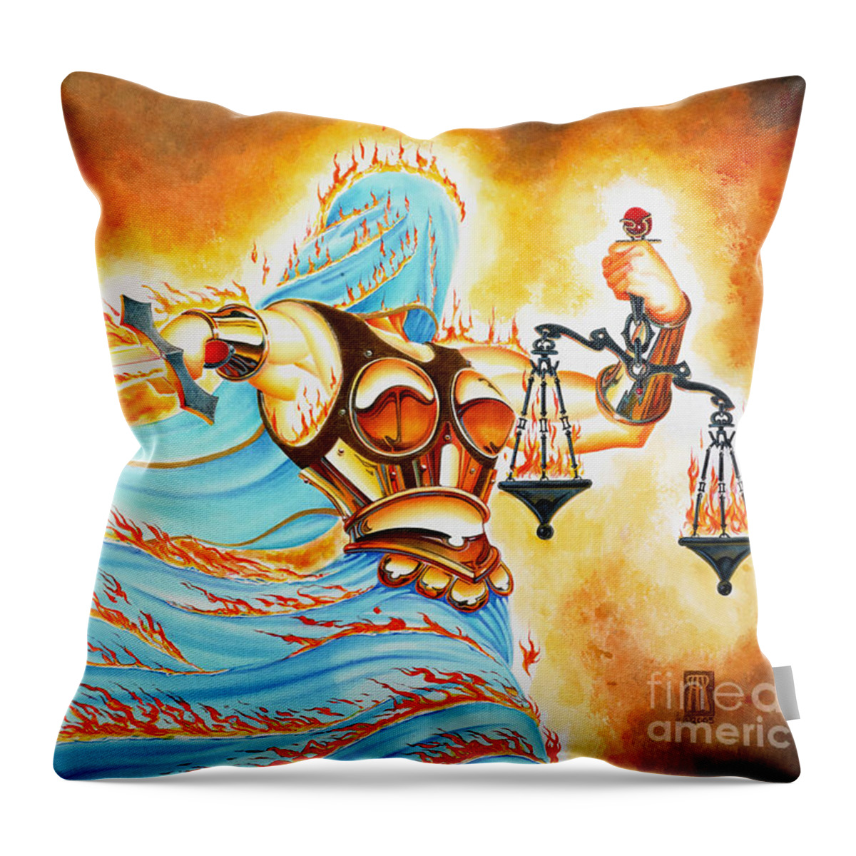 Fantasy Throw Pillow featuring the drawing Fiery Justice by Melissa A Benson