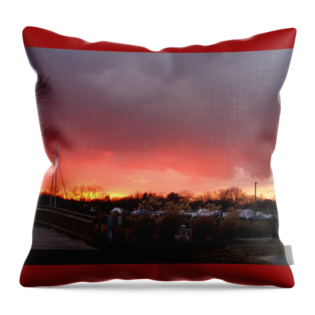 Sunset Throw Pillow featuring the photograph Fiery Sunset at the Marina by Margie Avellino