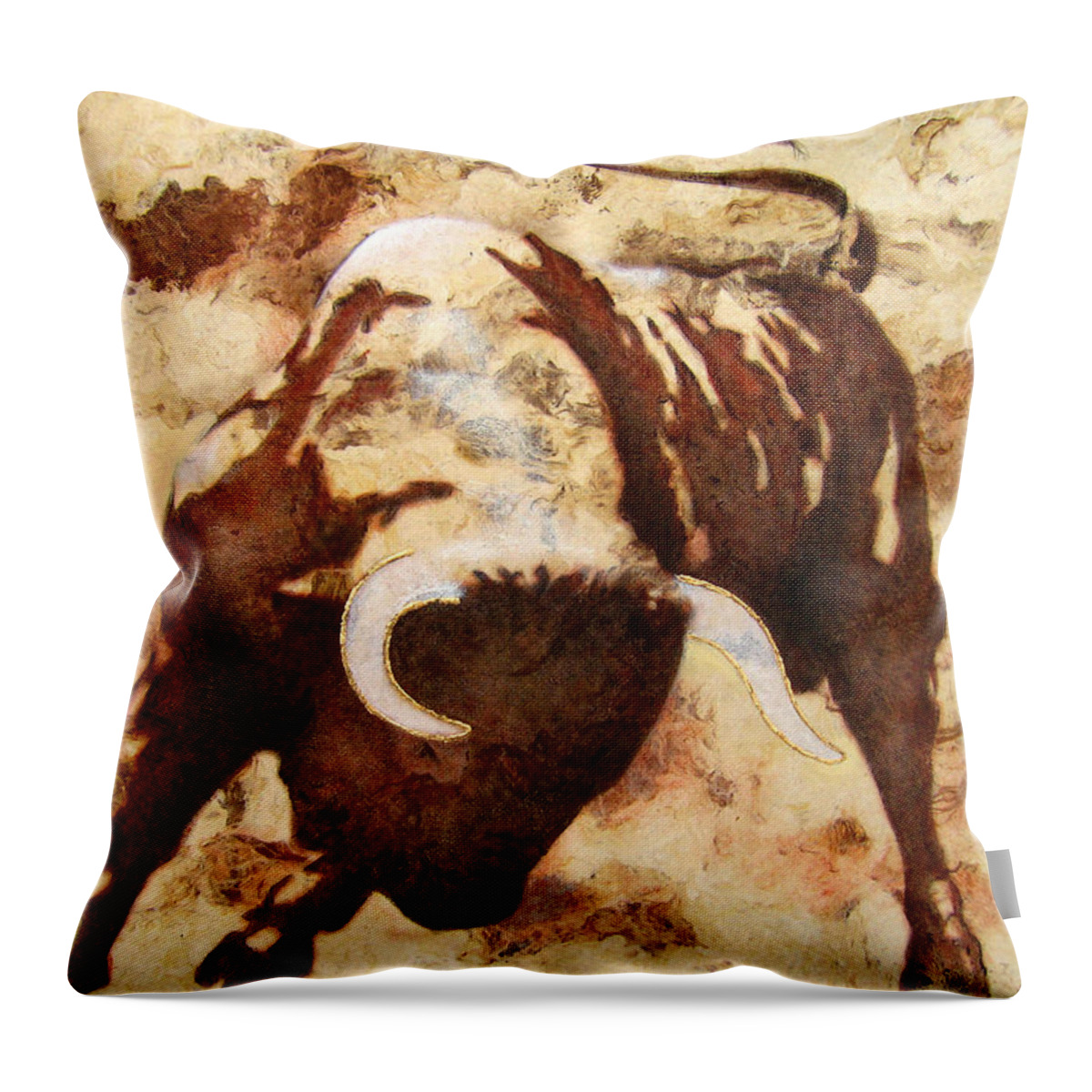Fight Bull Paintings Throw Pillow featuring the painting Fight Bull by J U A N - O A X A C A