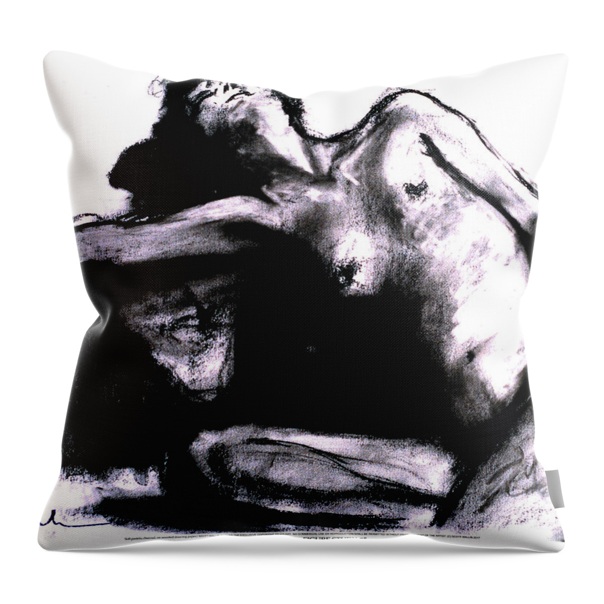 A Set Of Figure Studies Throw Pillow featuring the drawing Figure Study Five by Scott Wallin