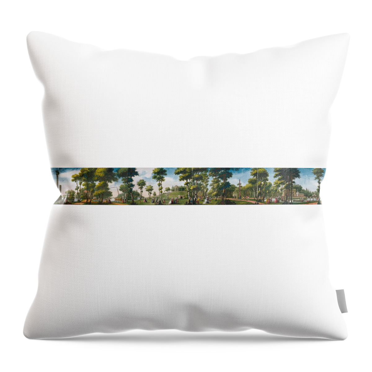 Louis Carrogis Carmontelle Throw Pillow featuring the painting Figures Walking in a Parkland by Louis Carrogis Carmontelle