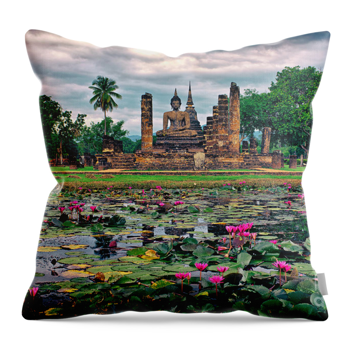 Thailand Throw Pillow featuring the photograph Finding Peace at Wat Mahathat by Sam Antonio