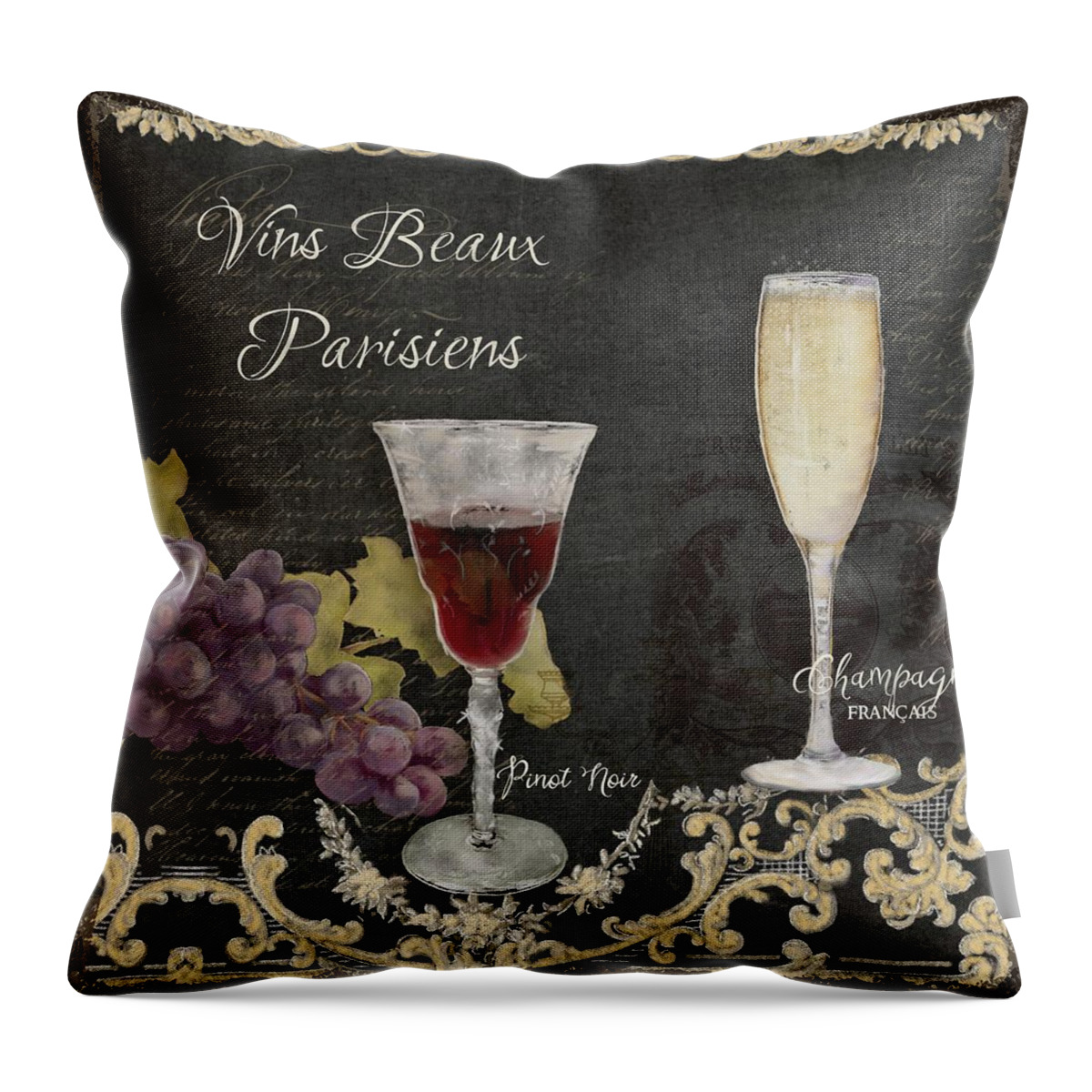 Chalk Throw Pillow featuring the painting Fine French Wines - Vins Beaux Parisiens by Audrey Jeanne Roberts