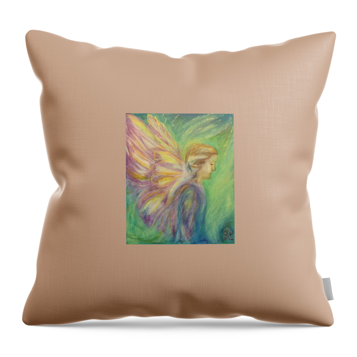 Fiona The Butterfly Angel Throw Pillow featuring the painting Fiona the Butterfly Angel by Therese Legere
