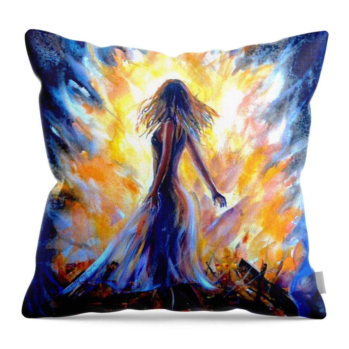 Fire Throw Pillow featuring the painting Fire dance by Katerina Kovatcheva