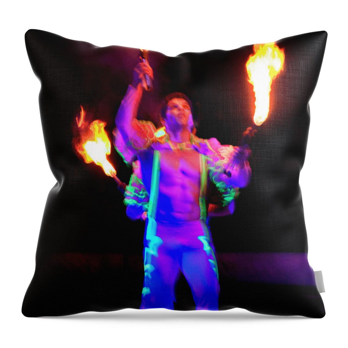 Fire Juggling Throw Pillow featuring the photograph Fire Juggler by Ron Morecraft