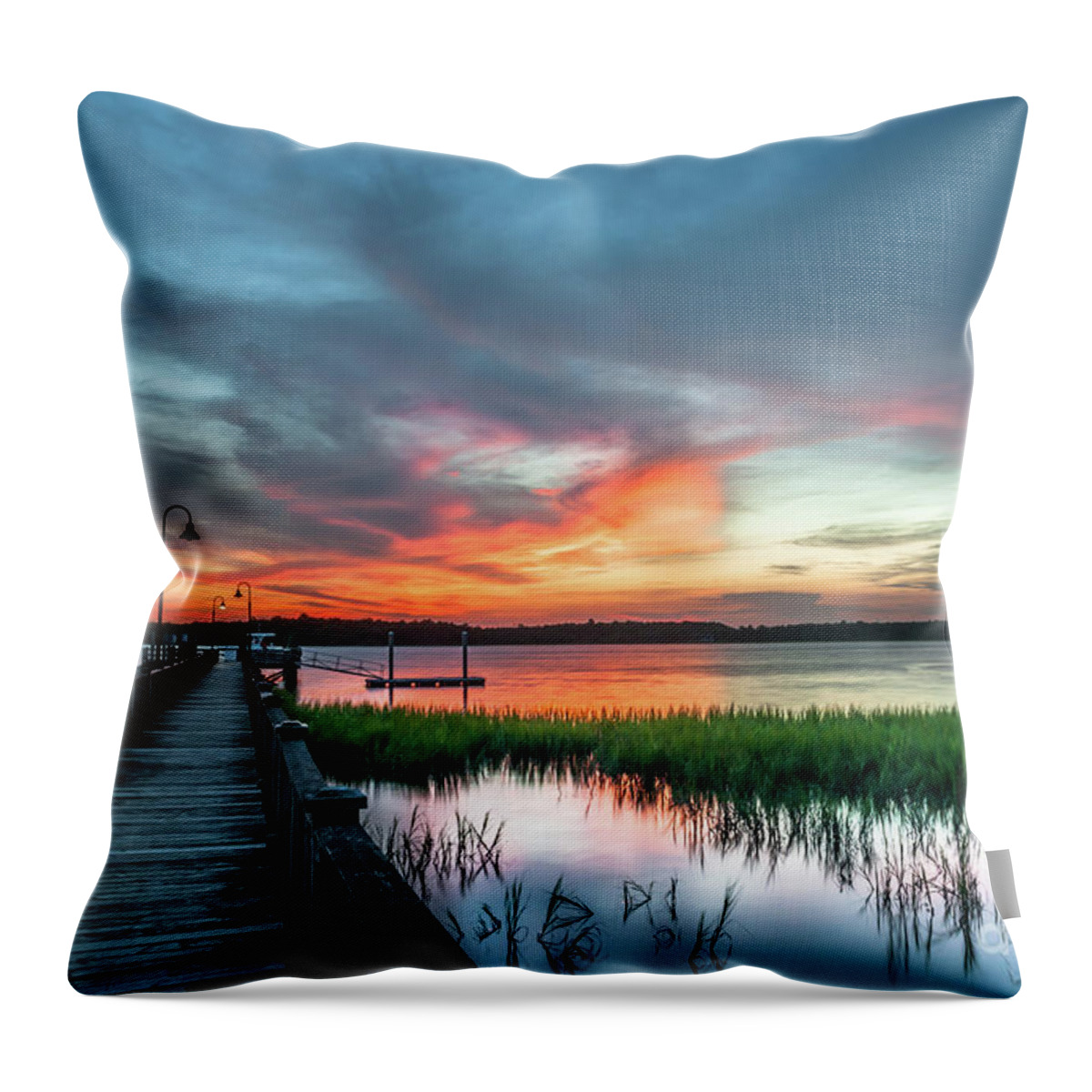 Wando River Throw Pillow featuring the photograph Fire Light Sunset Burst by Dale Powell