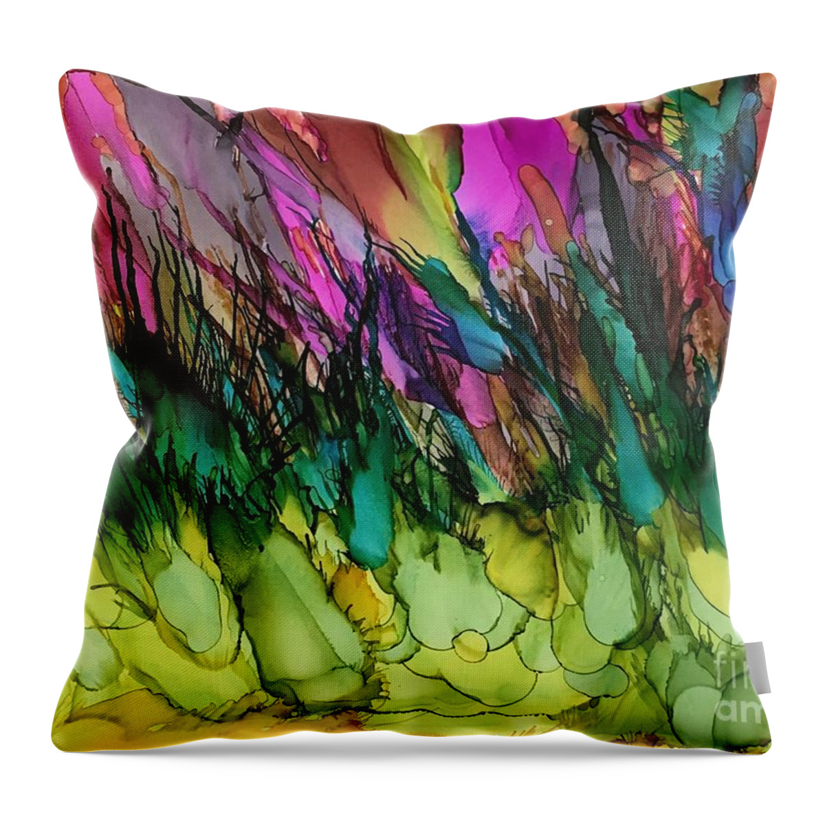 Abstract Garden Throw Pillow featuring the painting Fire Weed by Nancy Koehler