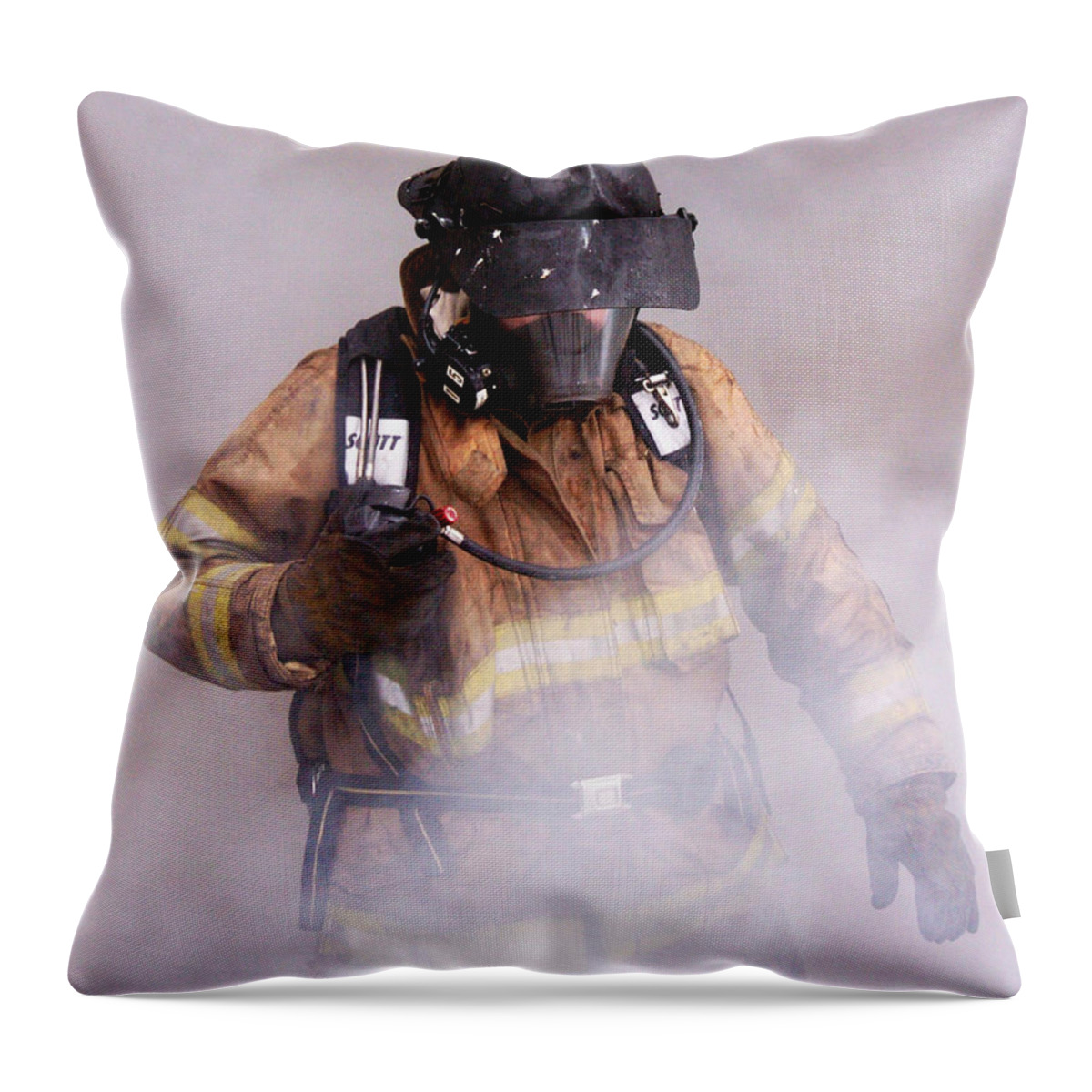 Fireman Throw Pillow featuring the photograph Firefighter by Wade Aiken