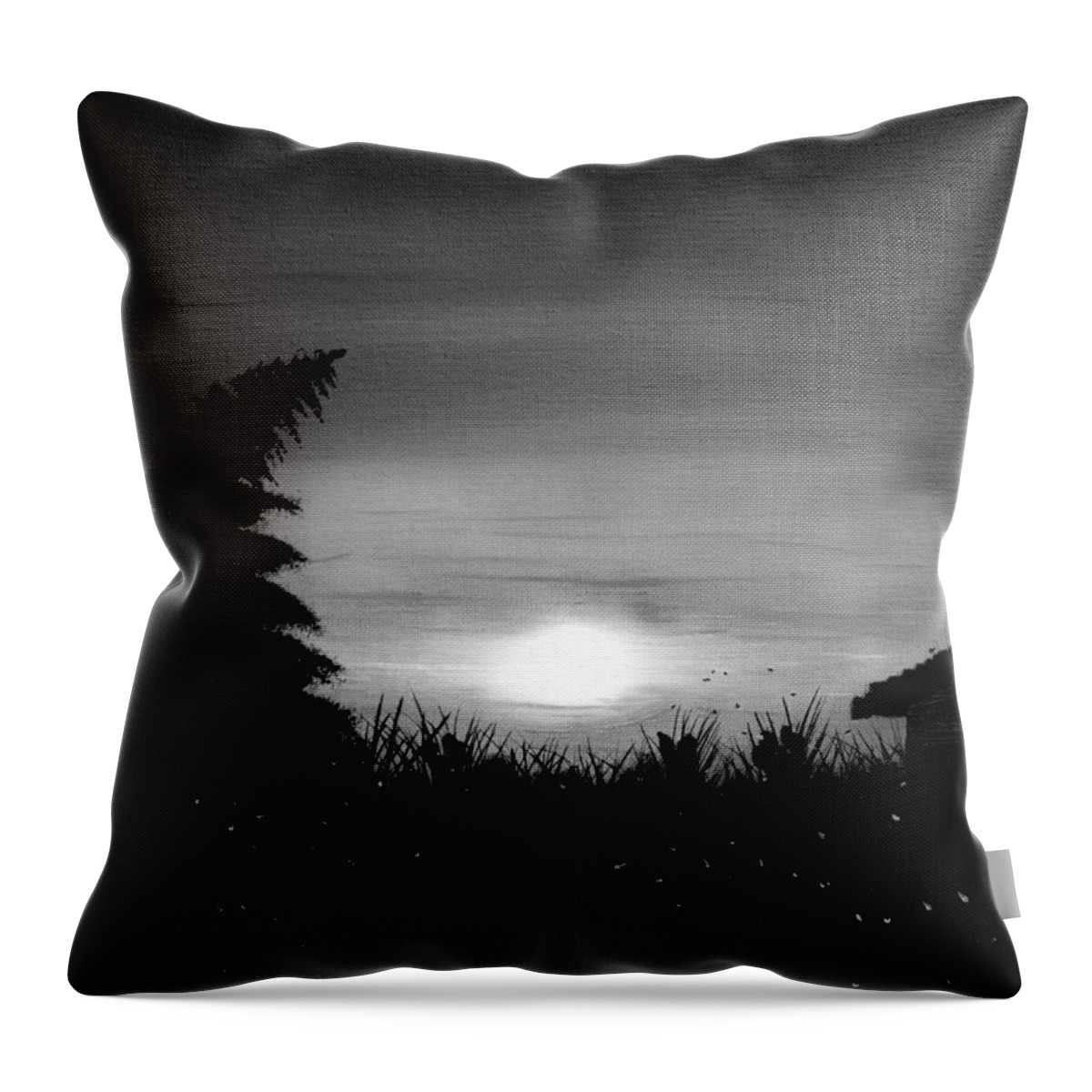 Black And White Throw Pillow featuring the painting Firefly Frenzy In Black And White by Claude Beaulac