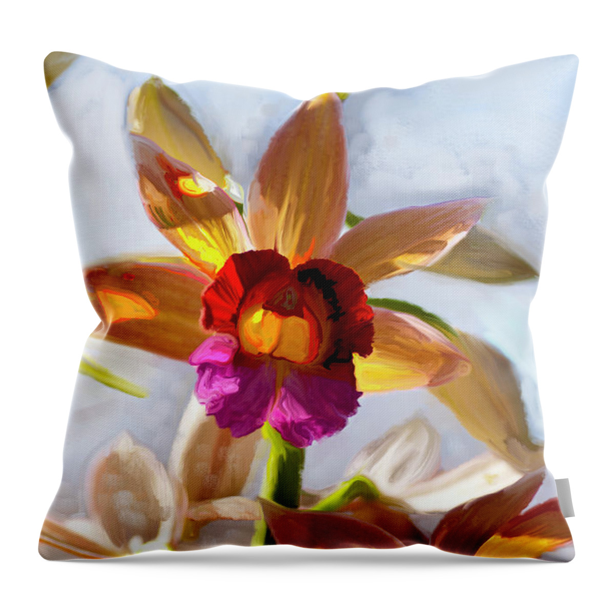 Firefox Orchid Painting Throw Pillow featuring the painting Firefox Orchid Painting by Don Wright