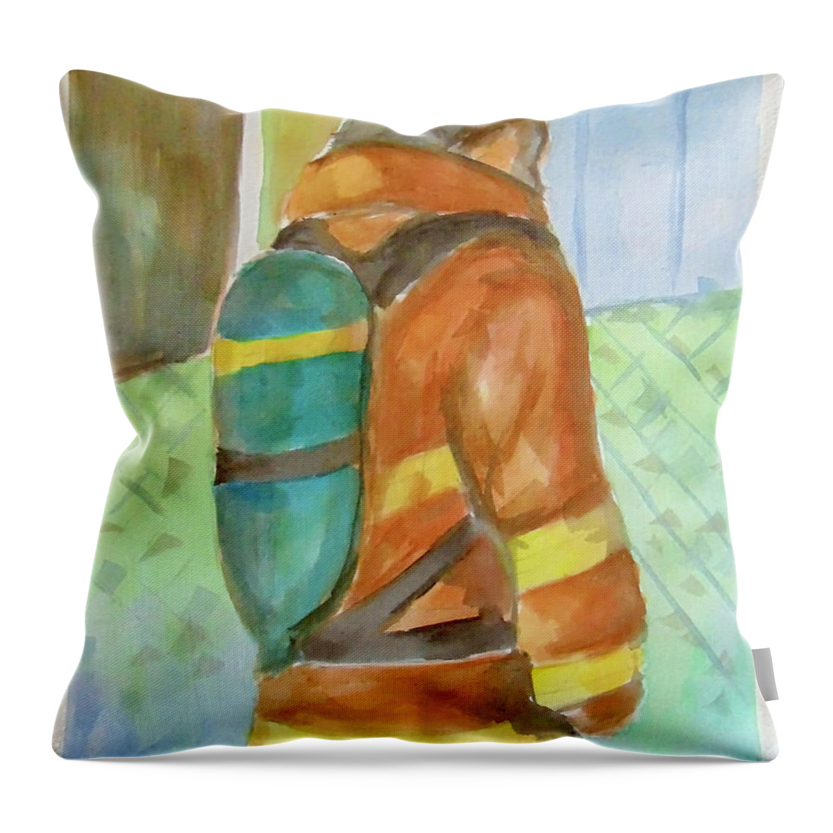 Art Throw Pillow featuring the painting Fireman by Loretta Nash