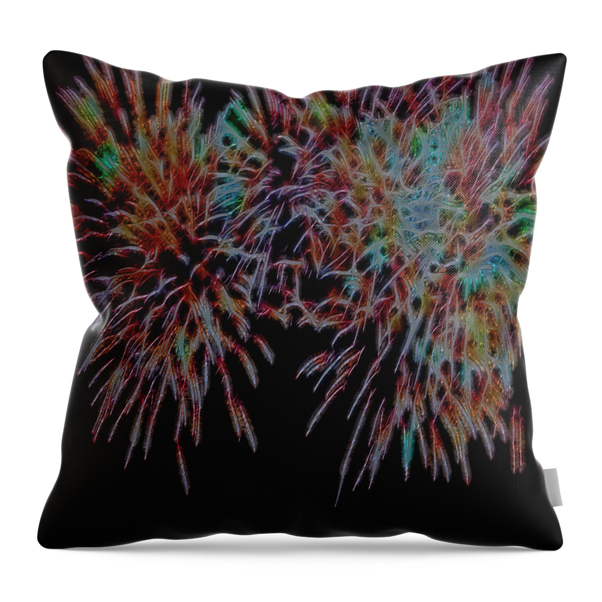 Fireworks Throw Pillow featuring the digital art Fireworks abstract by Cathy Anderson