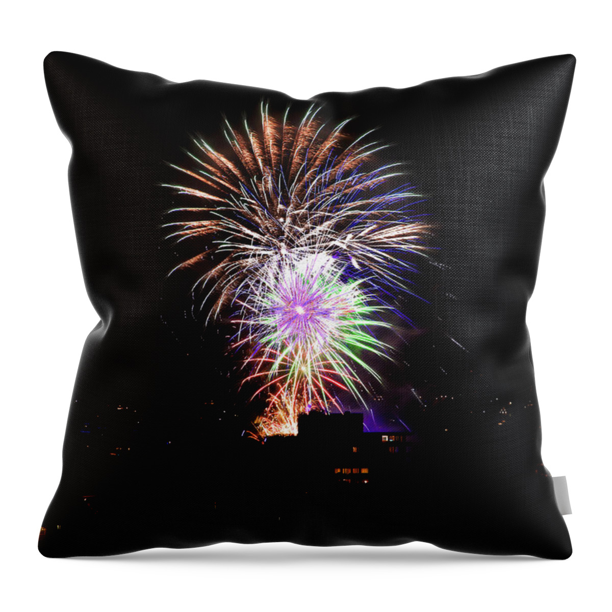 Fireworks Throw Pillow featuring the photograph Fireworks In Manly by Miroslava Jurcik