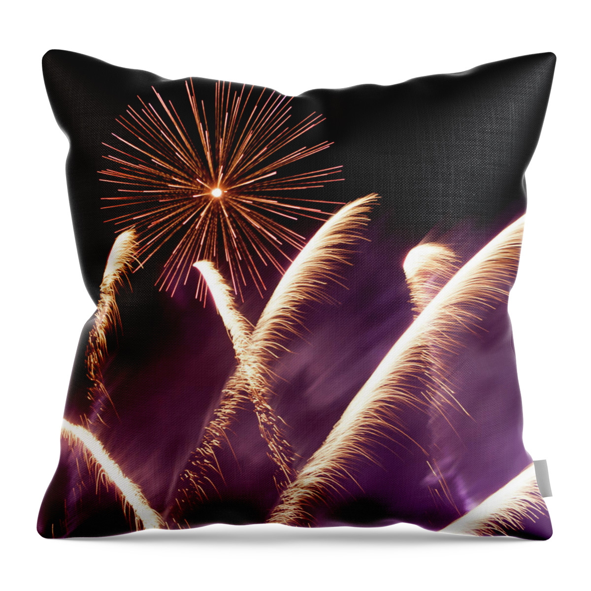 Fireworks Throw Pillow featuring the photograph Fireworks in the Night by Helen Jackson
