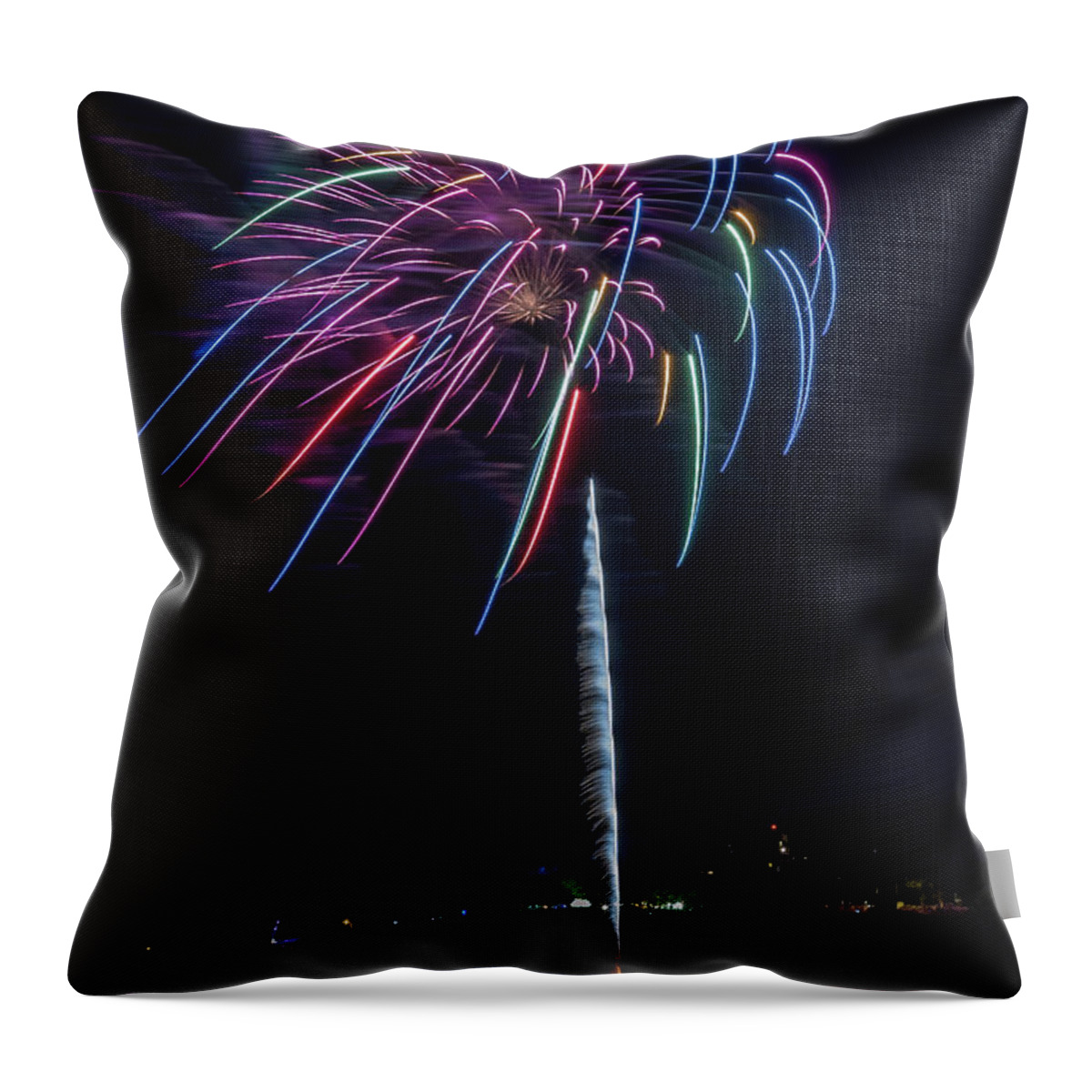 Maine Throw Pillow featuring the photograph Fireworks over Portland, Maine by Colin Chase