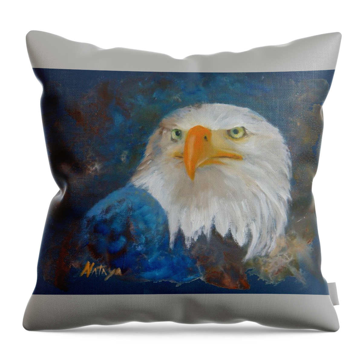 Eagle Throw Pillow featuring the painting Fierce Determination by Nataya Crow
