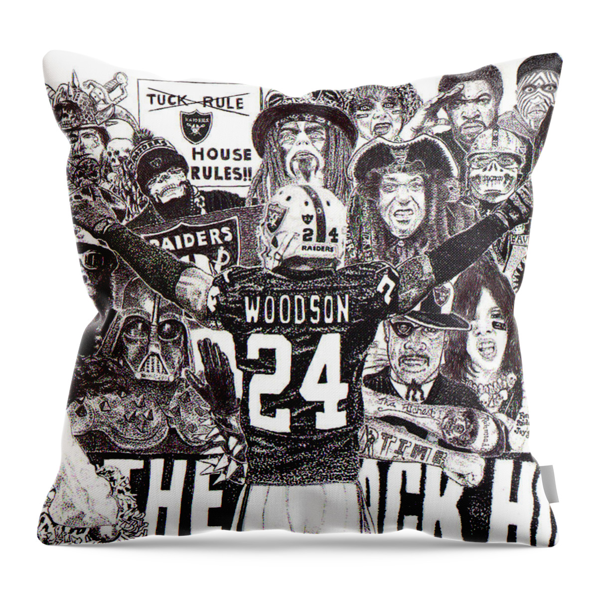 Oakland Raiders Throw Pillow featuring the drawing First Ballot by Lee McCormick