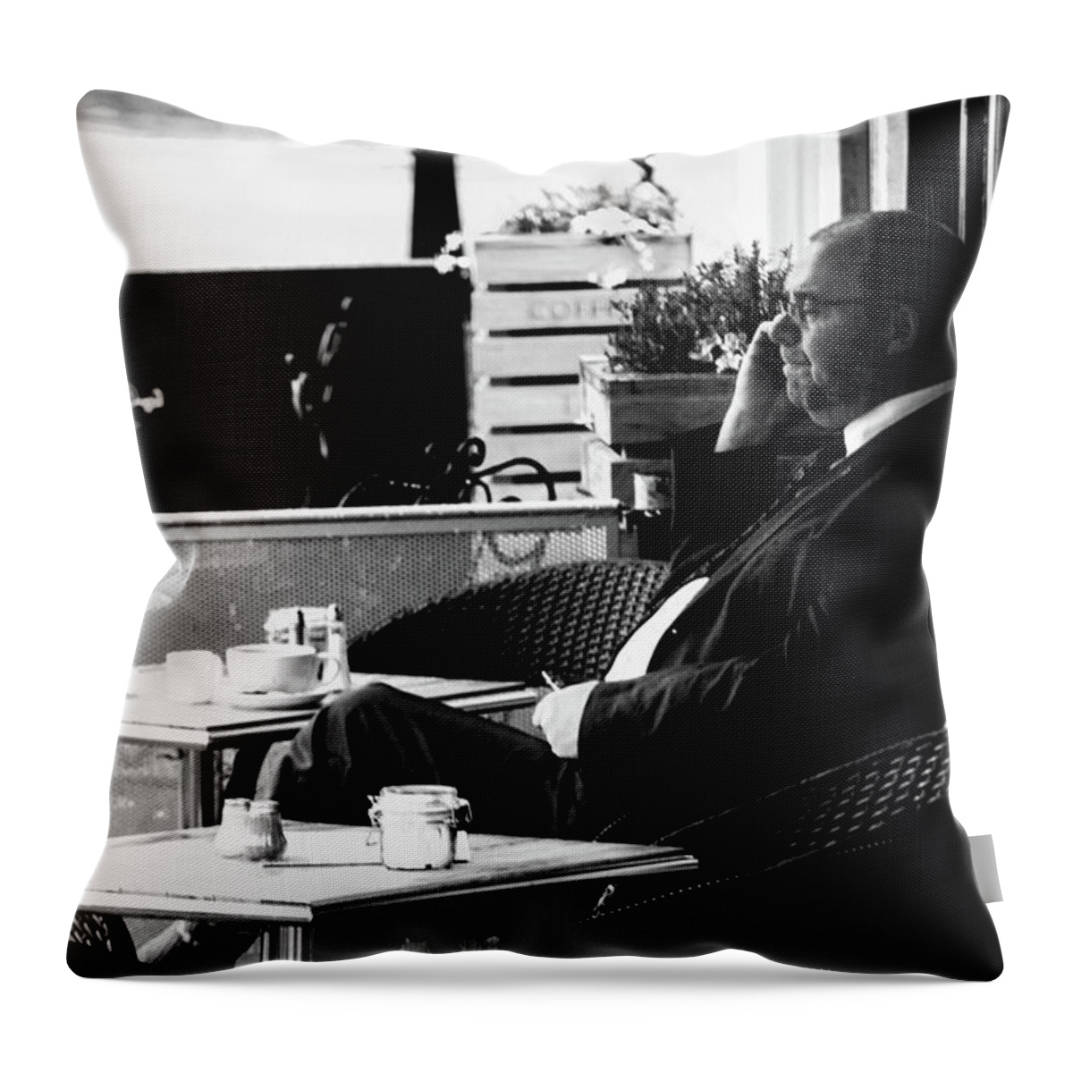 Hebden Throw Pillow featuring the photograph First Coffee by Jez C Self