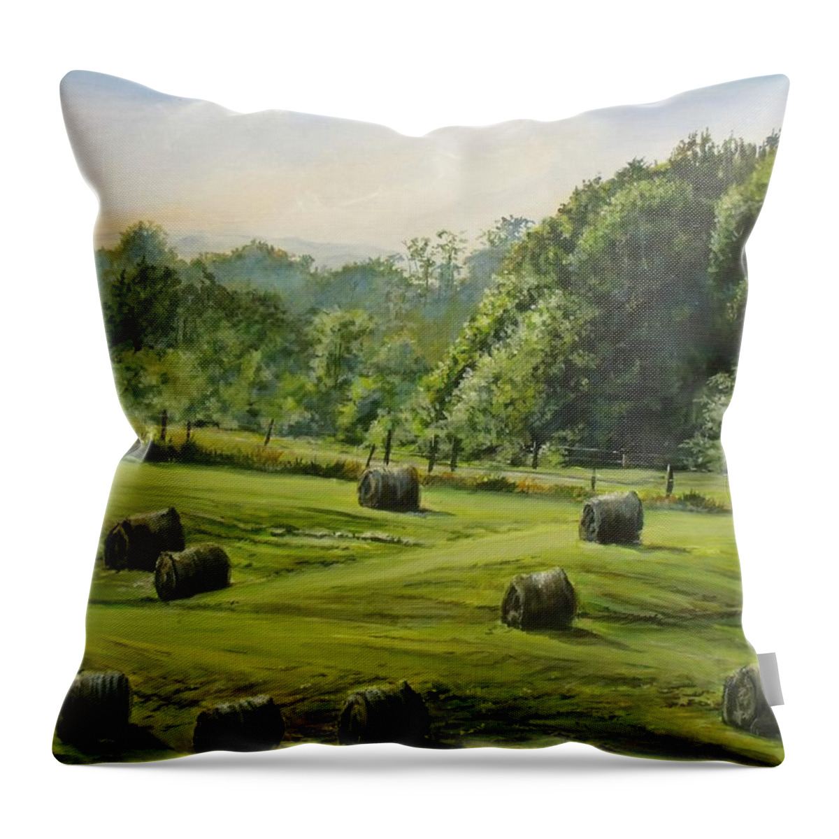 Farm Throw Pillow featuring the painting First Cut by William Brody