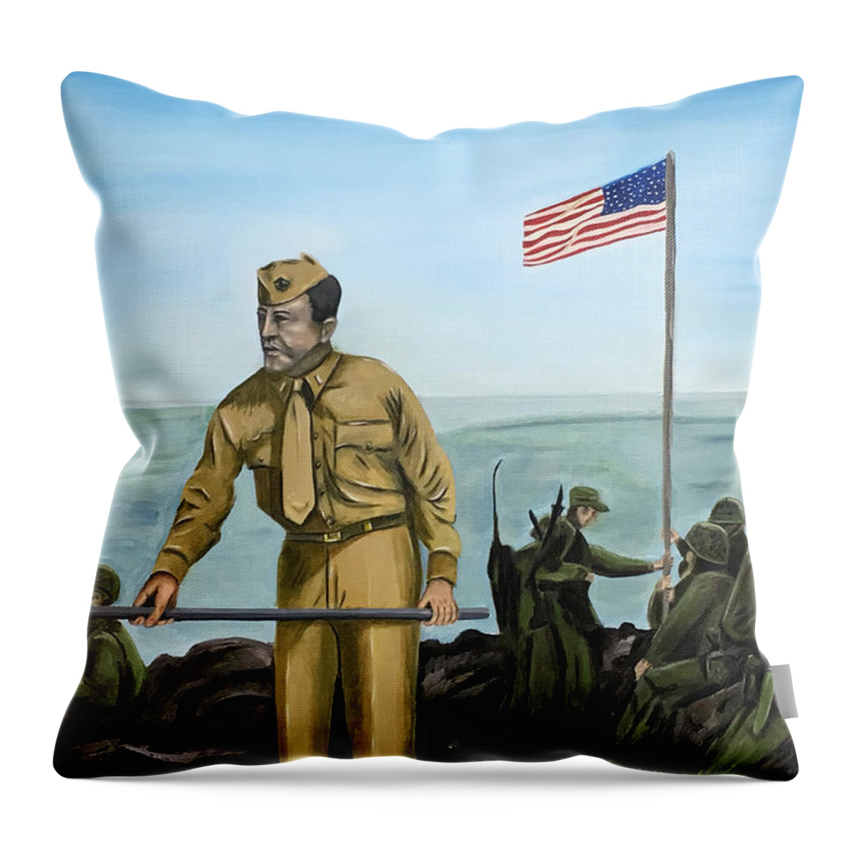 Throw Pillow featuring the painting First Flag Raising Iwo Jima by Dean Glorso