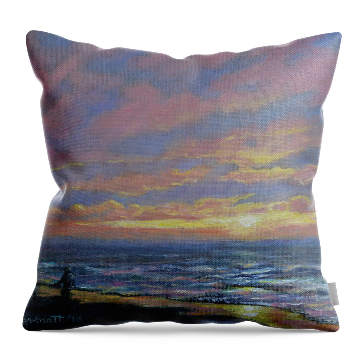 Beach Throw Pillow featuring the painting First Light - Golden Mile by Kathleen McDermott