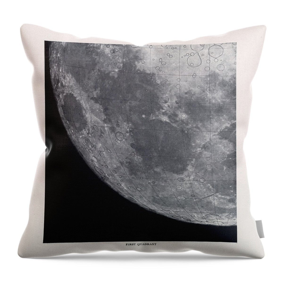 Celestial Chart Throw Pillow featuring the drawing First Quadrant - Surface of the moon - Lunar Surface - Selenographia - Celestial Chart by Studio Grafiikka