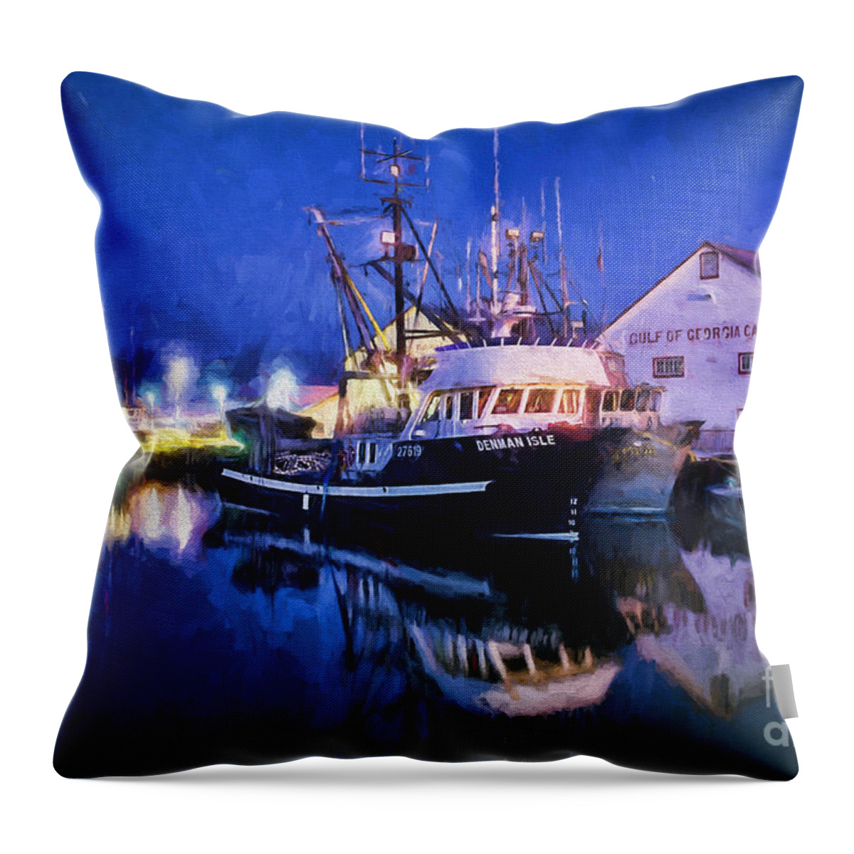 Fish Throw Pillow featuring the digital art Fish Boats by Jim Hatch