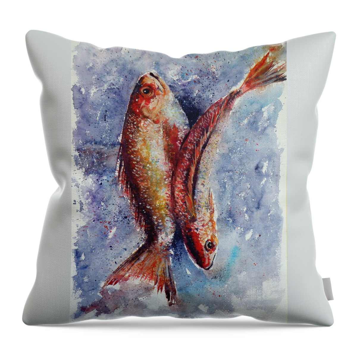 Fish Throw Pillow featuring the painting Fish by Kovacs Anna Brigitta