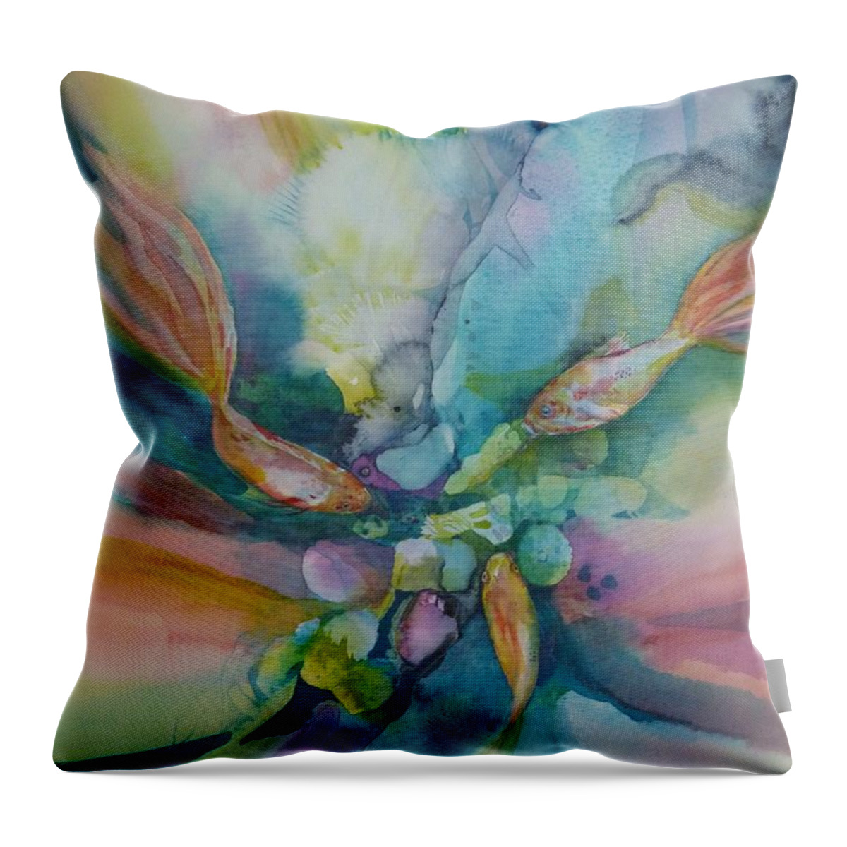 Fish Throw Pillow featuring the painting Fish Tales by Donna Acheson-Juillet