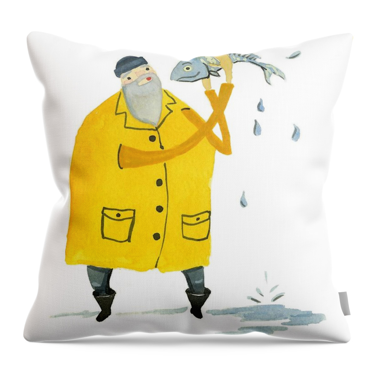 Fisherman Throw Pillow featuring the painting Fisherman by Leanne WILKES