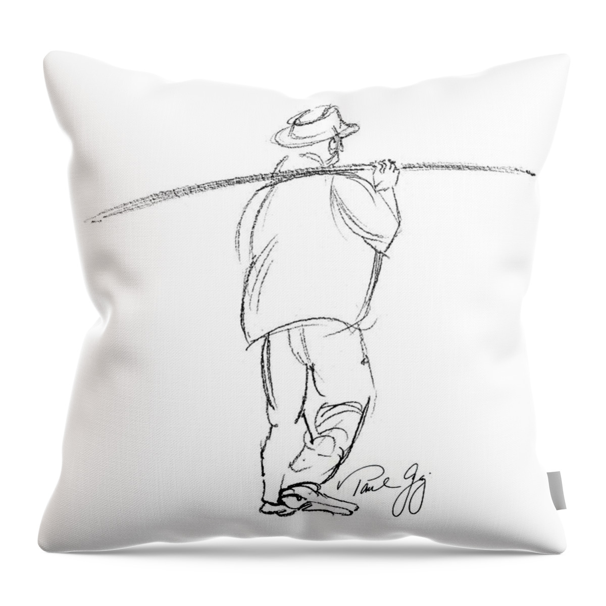 Gulf Of Mexico Throw Pillow featuring the digital art Fisherman on Pass Christian Louisiana Dock by Paul Gaj