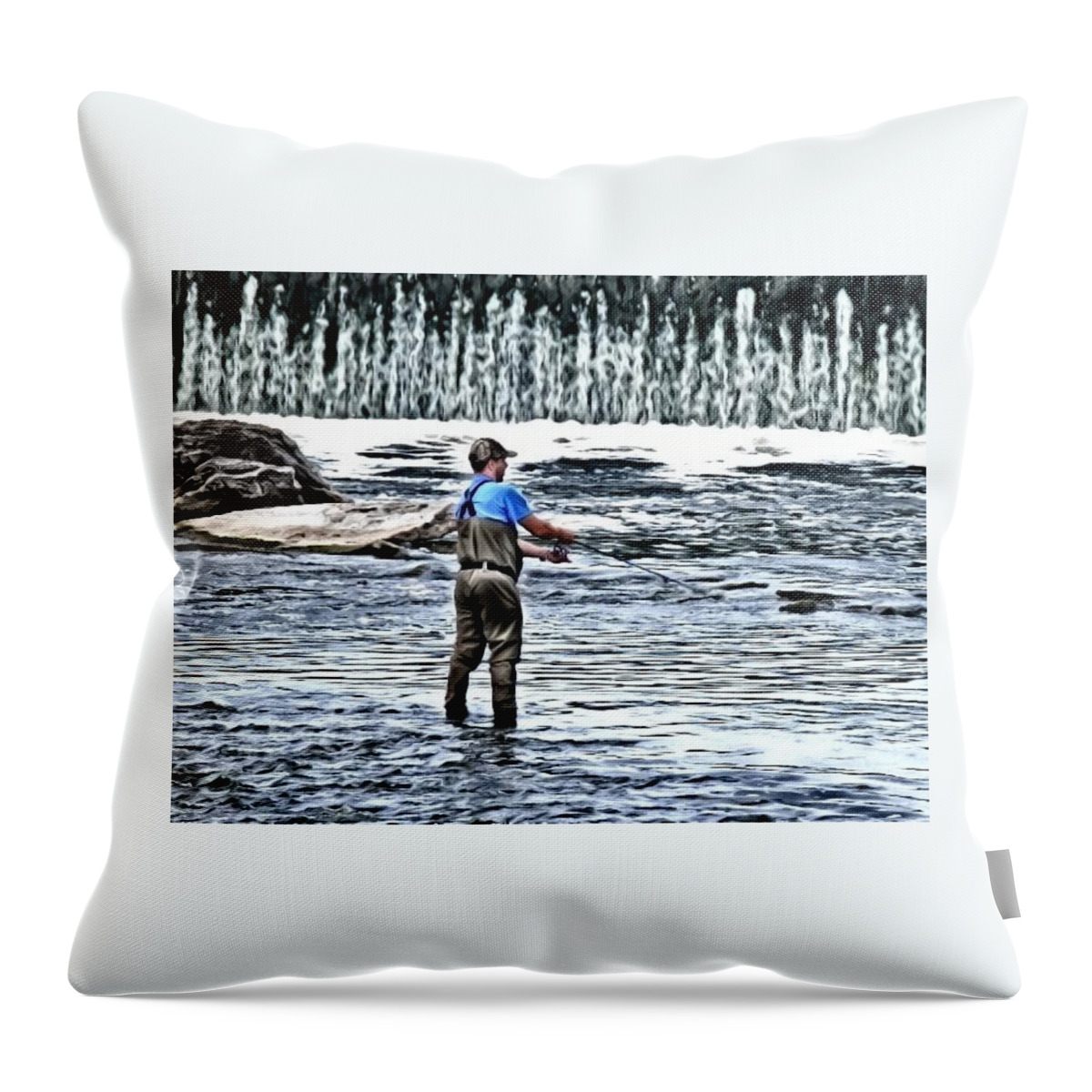 River Throw Pillow featuring the photograph Fisherman on the River by Deborah Kunesh