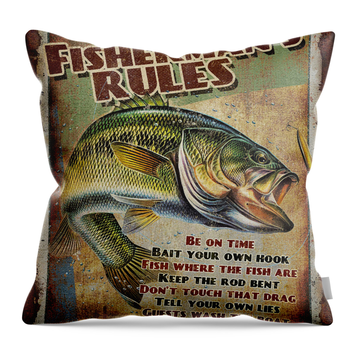 Fish Throw Pillow featuring the painting Fisherman's Rules by JQ Licensing