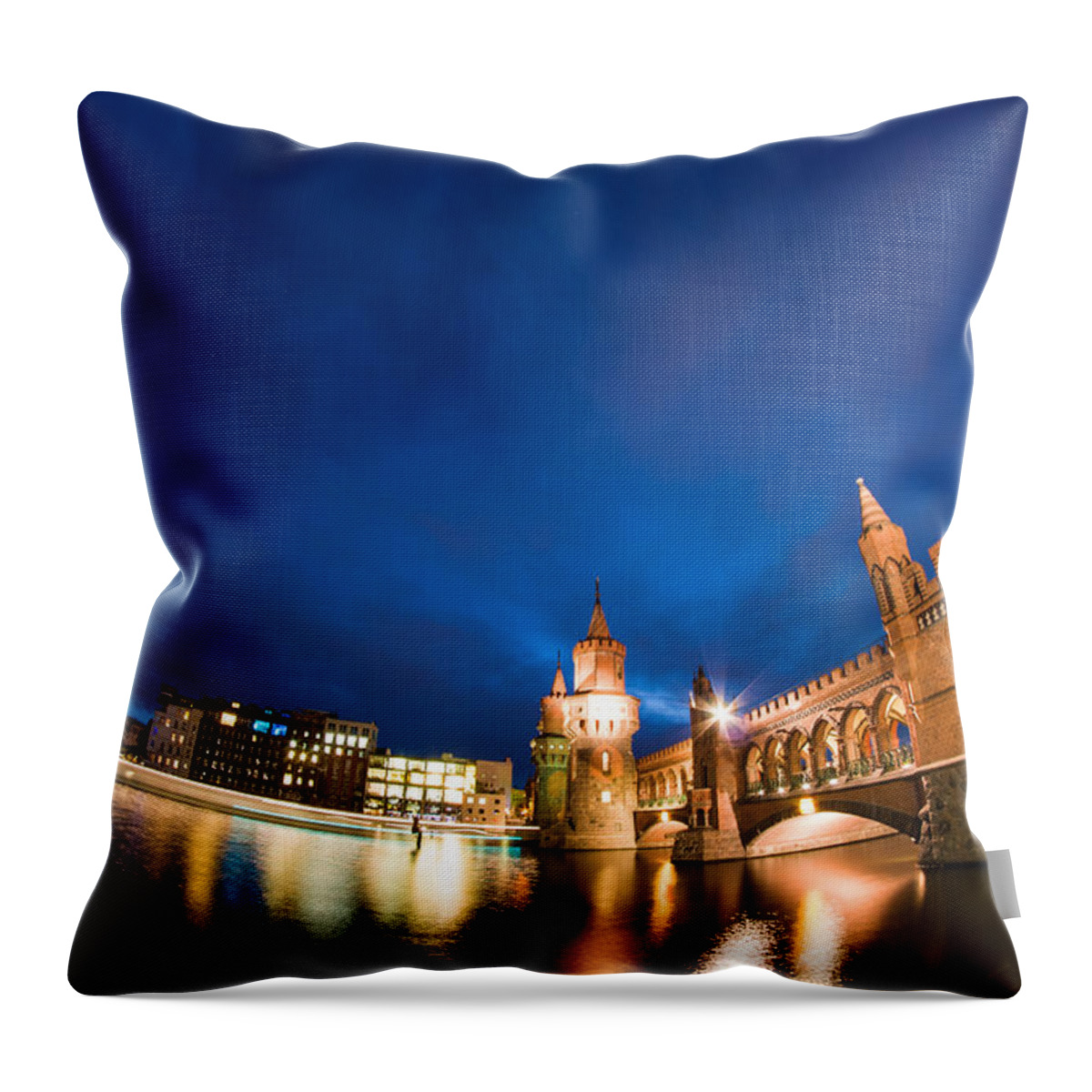 East Throw Pillow featuring the digital art Fisheye bridge by Nathan Wright