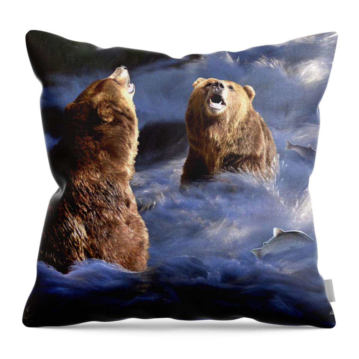 Bear Throw Pillow featuring the digital art Fishing Alaska by Bill Stephens