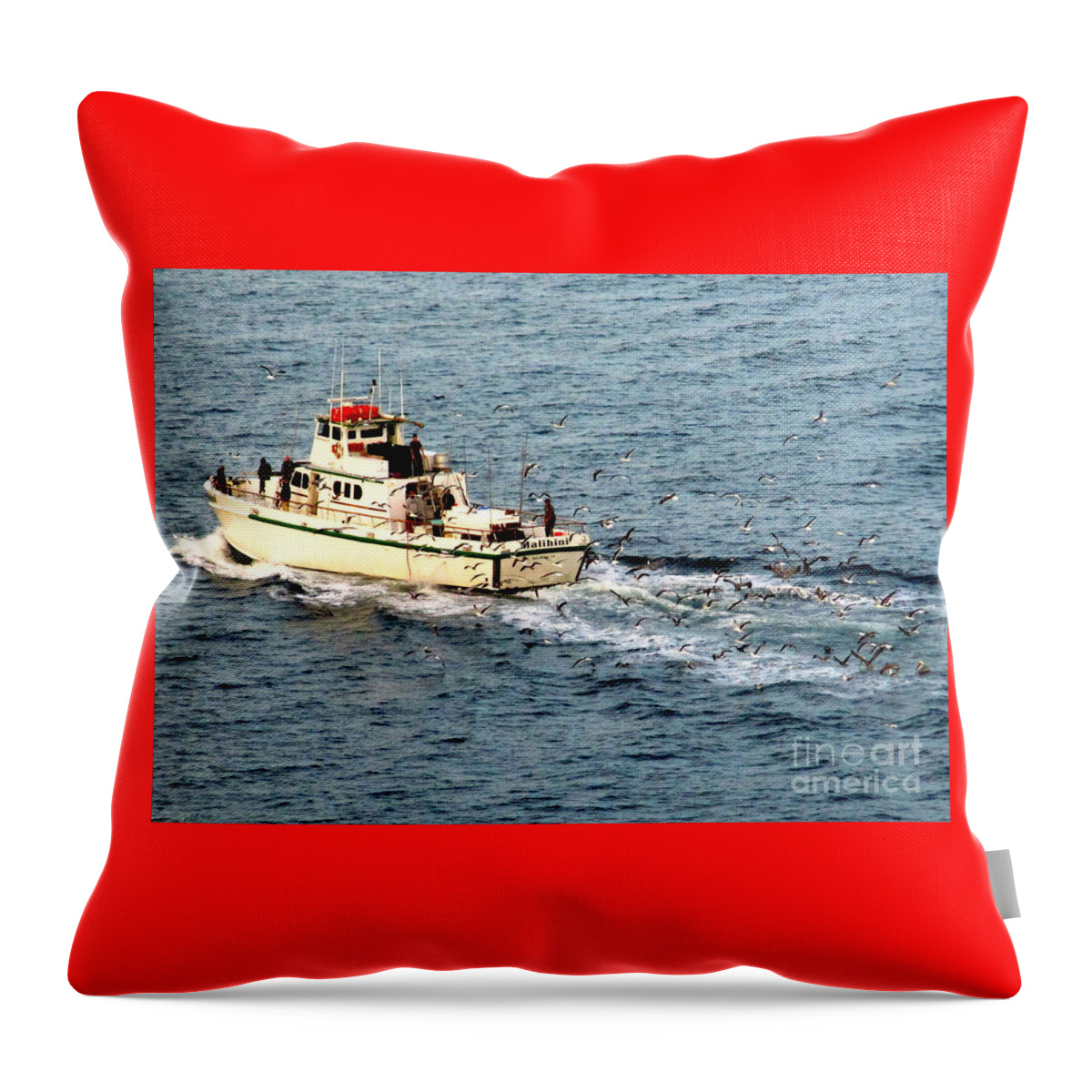 Fishing Throw Pillow featuring the photograph Fishing And Seagulls by Randall Weidner