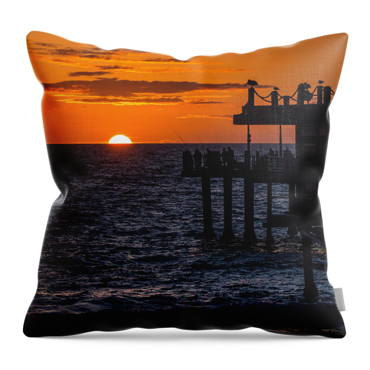 Pier Throw Pillow featuring the photograph Fishing at Twilight by Ed Clark