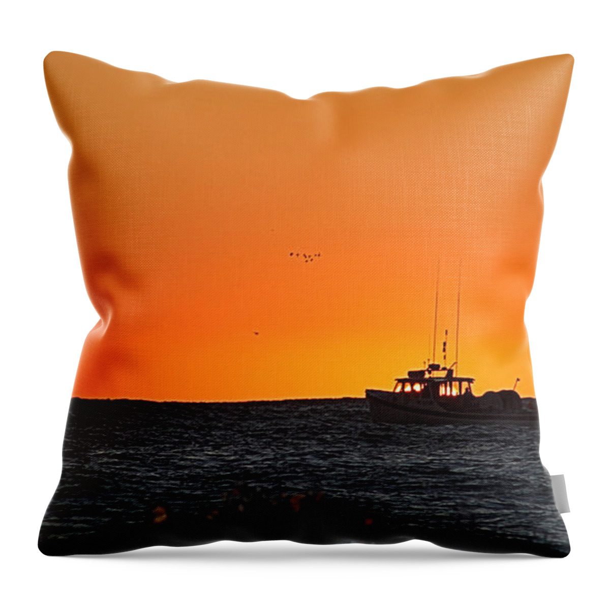 Ocean City Md Throw Pillow featuring the photograph Fishing Boat Eclipses The Sunrise by Robert Banach