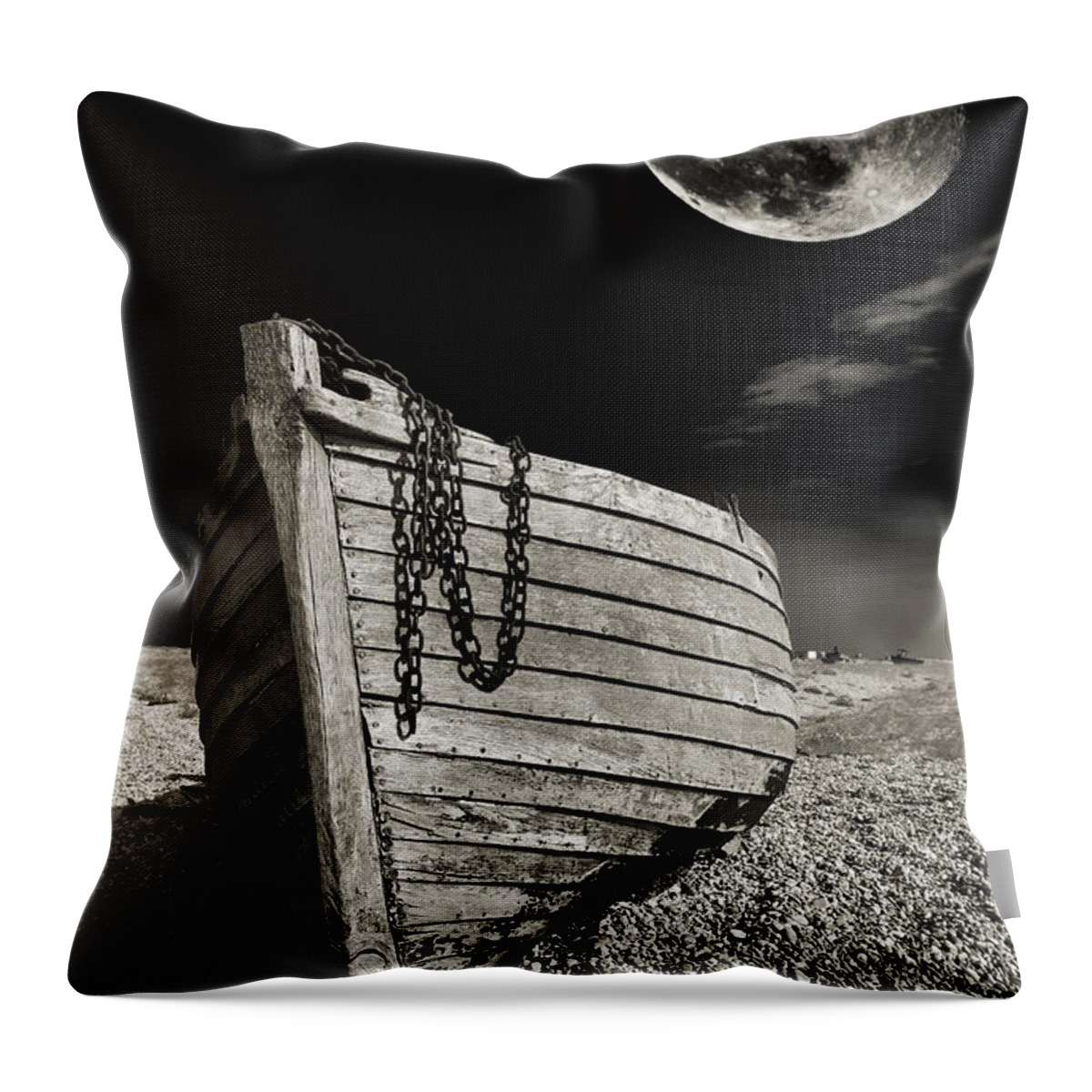 Moody Throw Pillow featuring the photograph Fishing Boat Graveyard 3 by Meirion Matthias