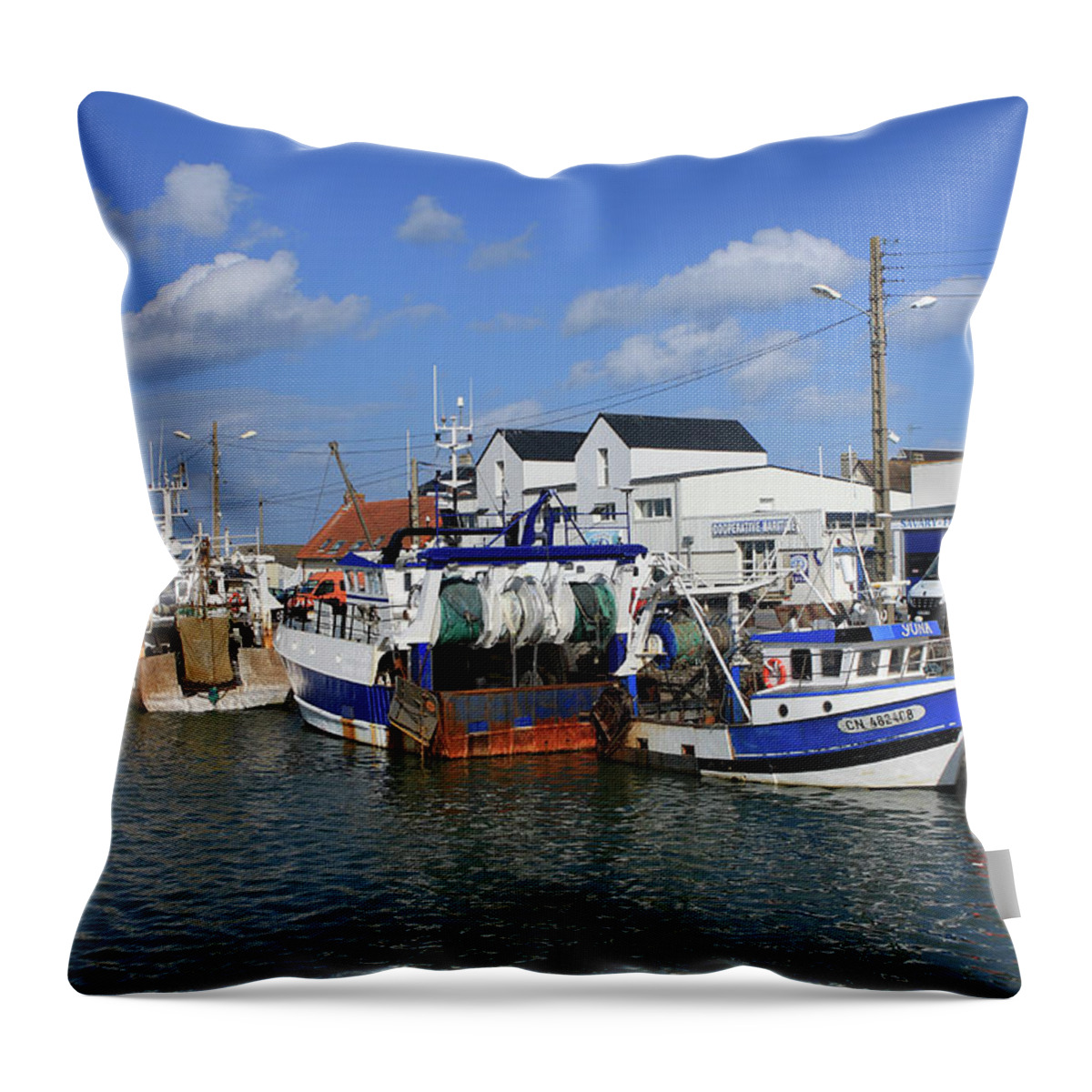 Ships Throw Pillow featuring the photograph Fishing Boat Harbour by Aidan Moran