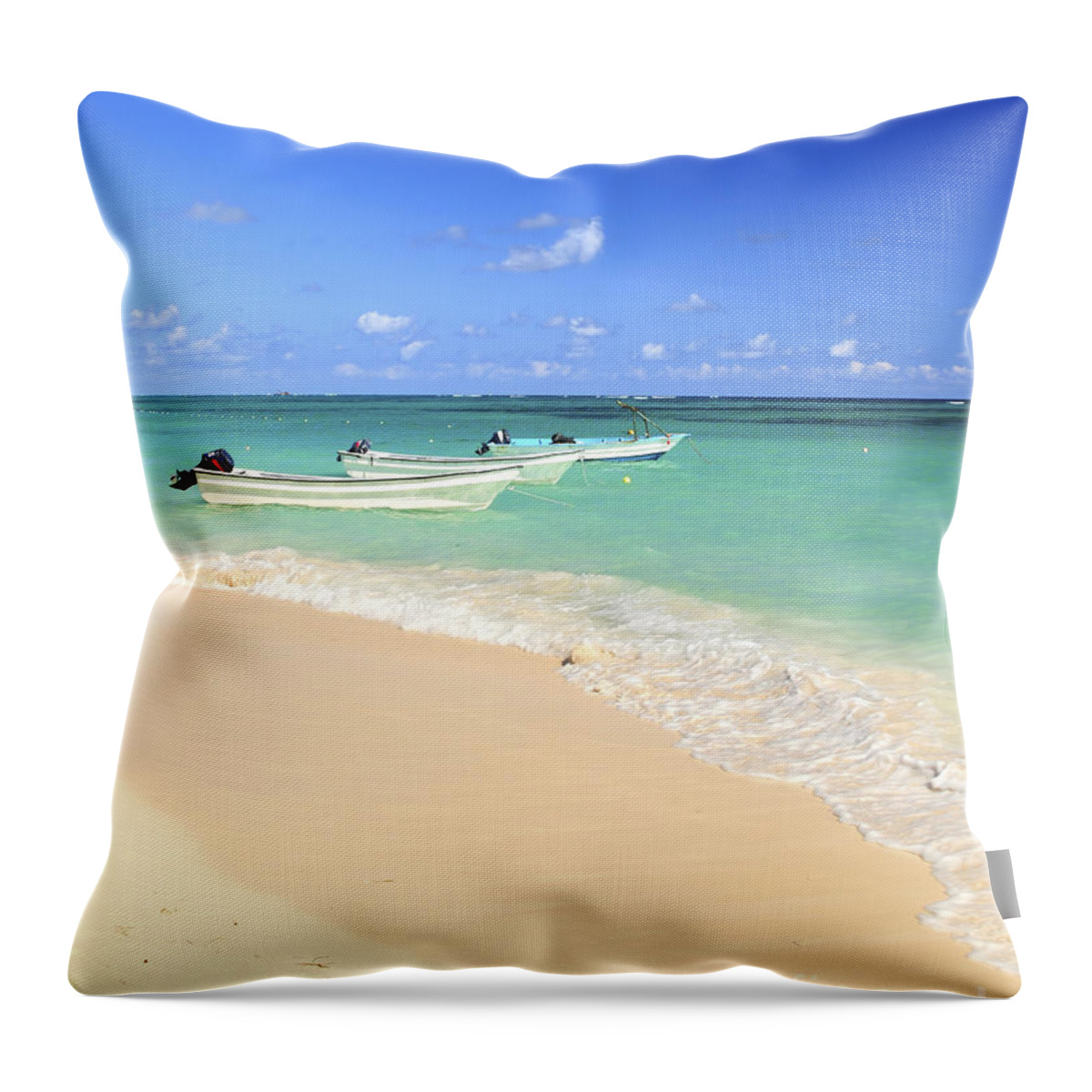Beach Throw Pillow featuring the photograph Fishing boats in Caribbean sea by Elena Elisseeva