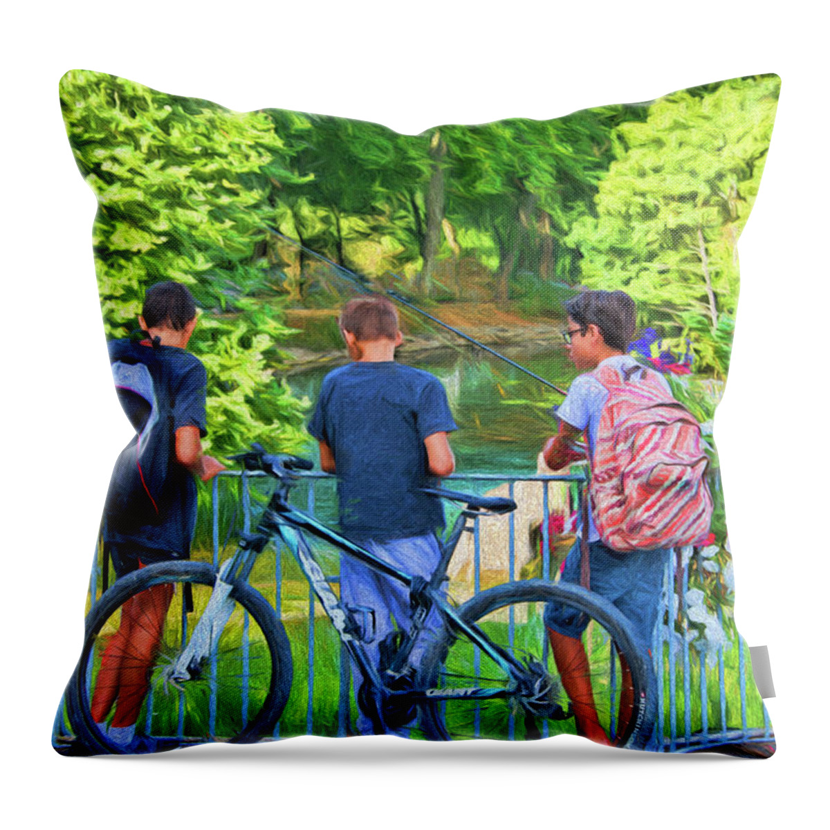 Fishing Friends Throw Pillow featuring the photograph Fishing Friends, Azay le Rideau, Loire Valley, France by Curt Rush